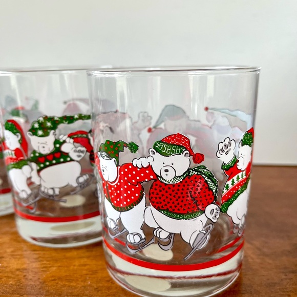 1991 Princess House Skating Polar Bears Lowball Glasses Set of 4 - Picture 11 of 12